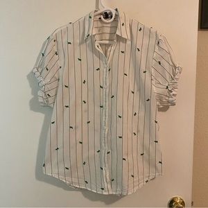 Express Cactus Embroidered Button Down - Size X-Small - White, Black, Green